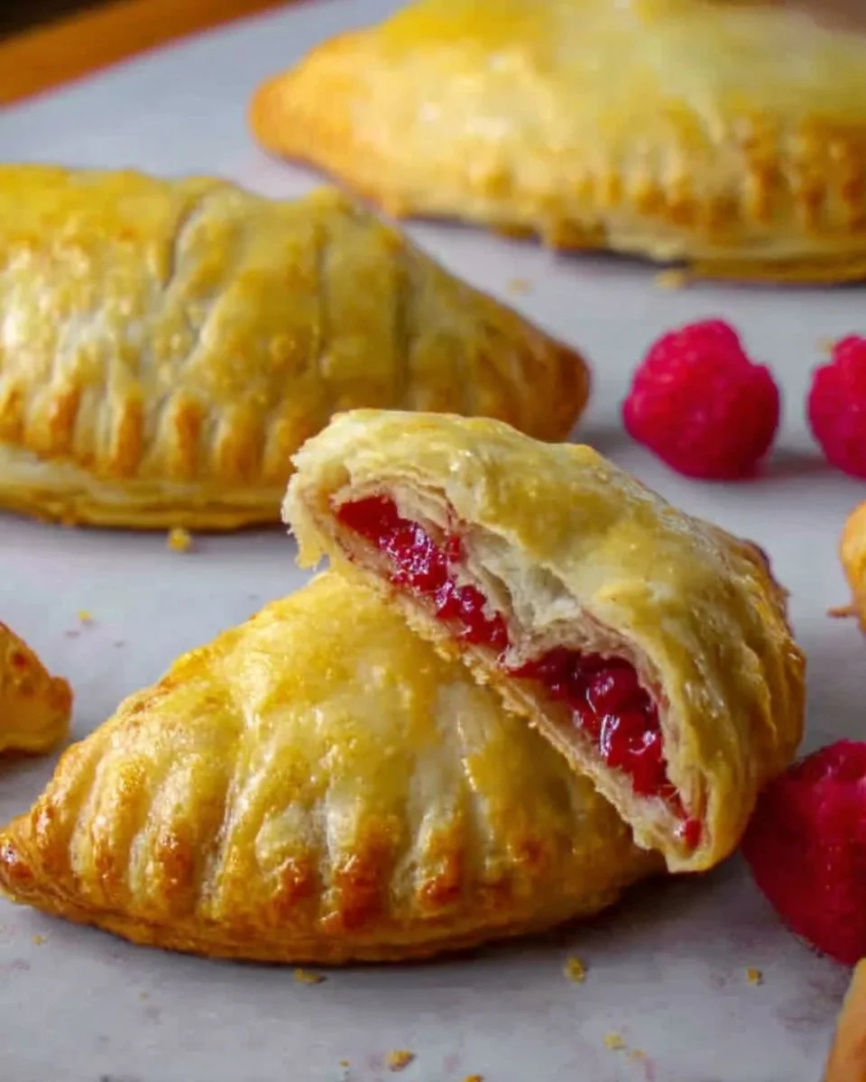 Chausson aux framboises doré et juteux, prêt à être dégusté.