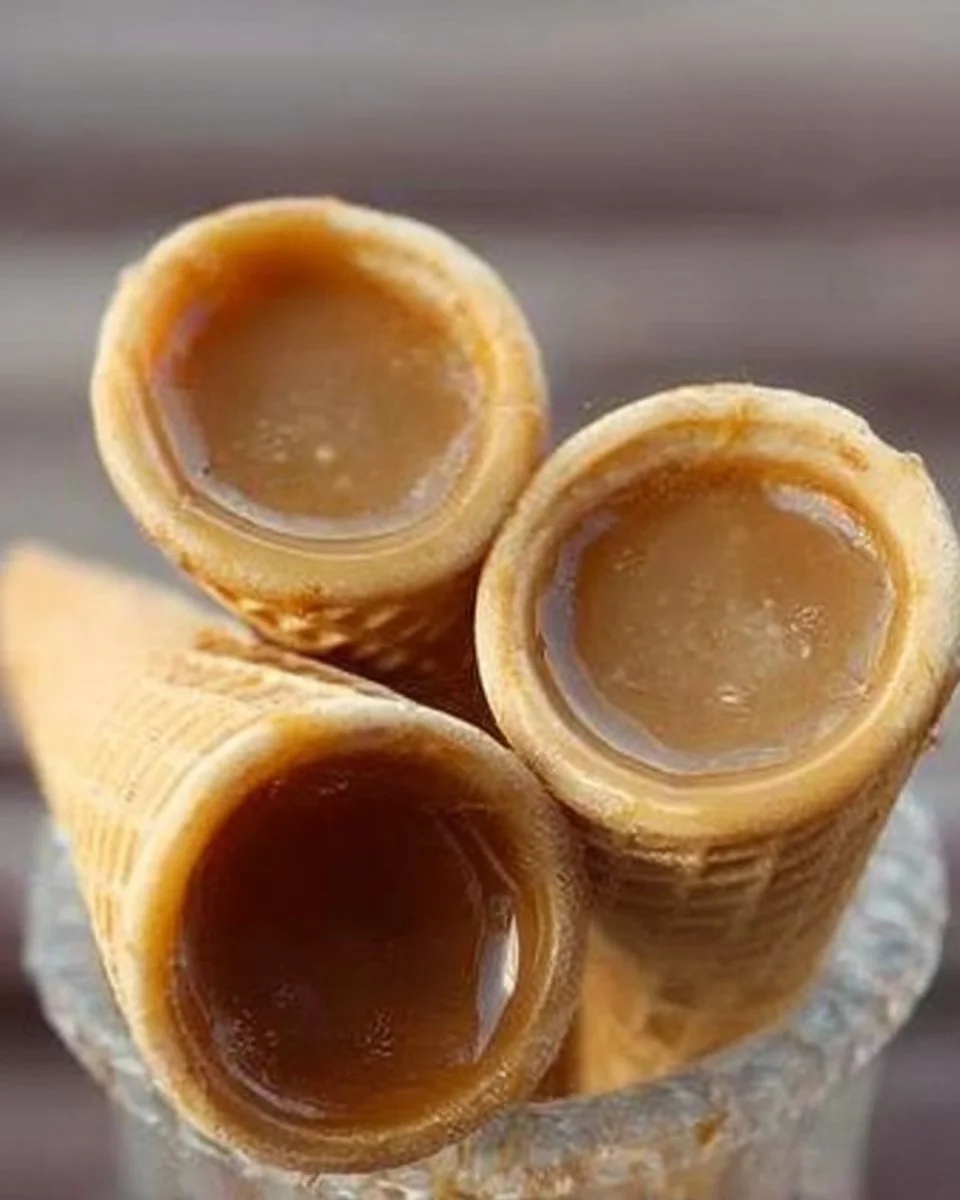 Cornets au caramel croustillants et fondants en dessous