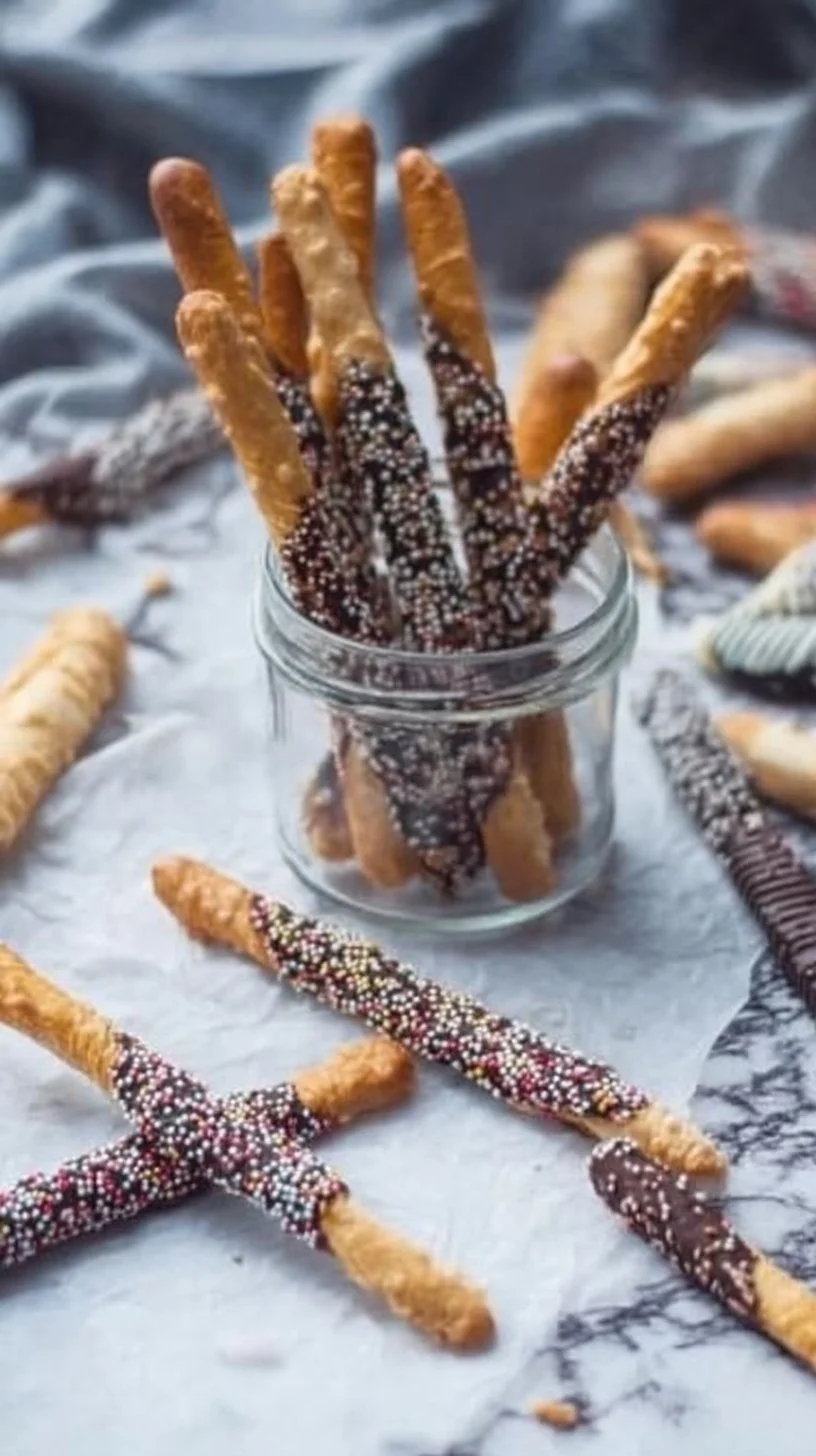 Crispy Mikado-style Sticks décorées pour Noël sur une table festive