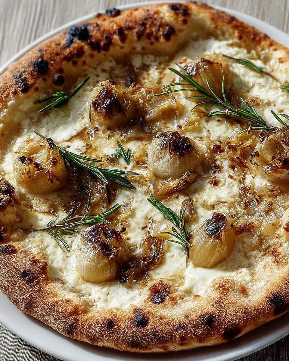 Pizza blanche avec ail confit, romarin et ricotta fondante