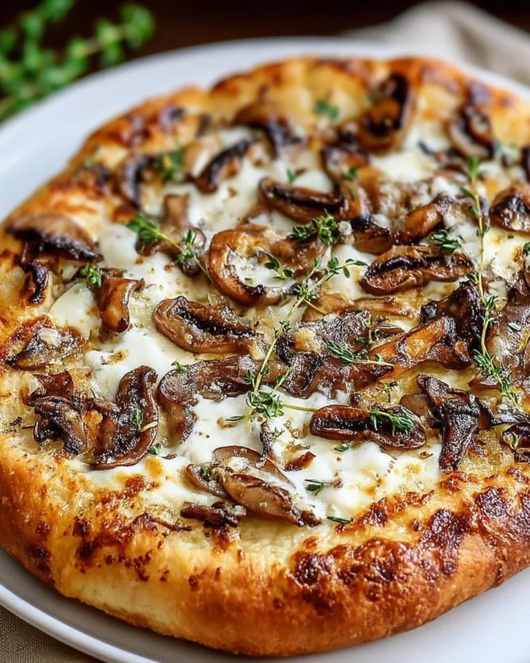 Pizza blanche aux champignons rôtis, miel de thym et pecorino