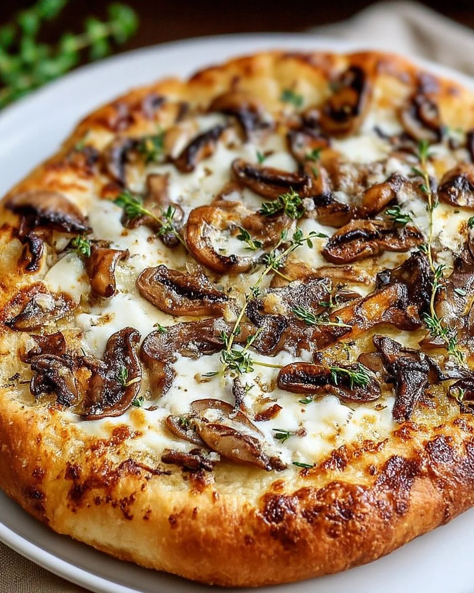 Pizza blanche aux champignons rôtis, miel de thym et pecorino