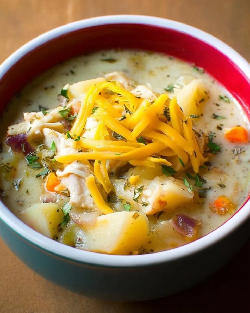 Soupe aux patates et poulet mijotée dans une casserole savoureuse