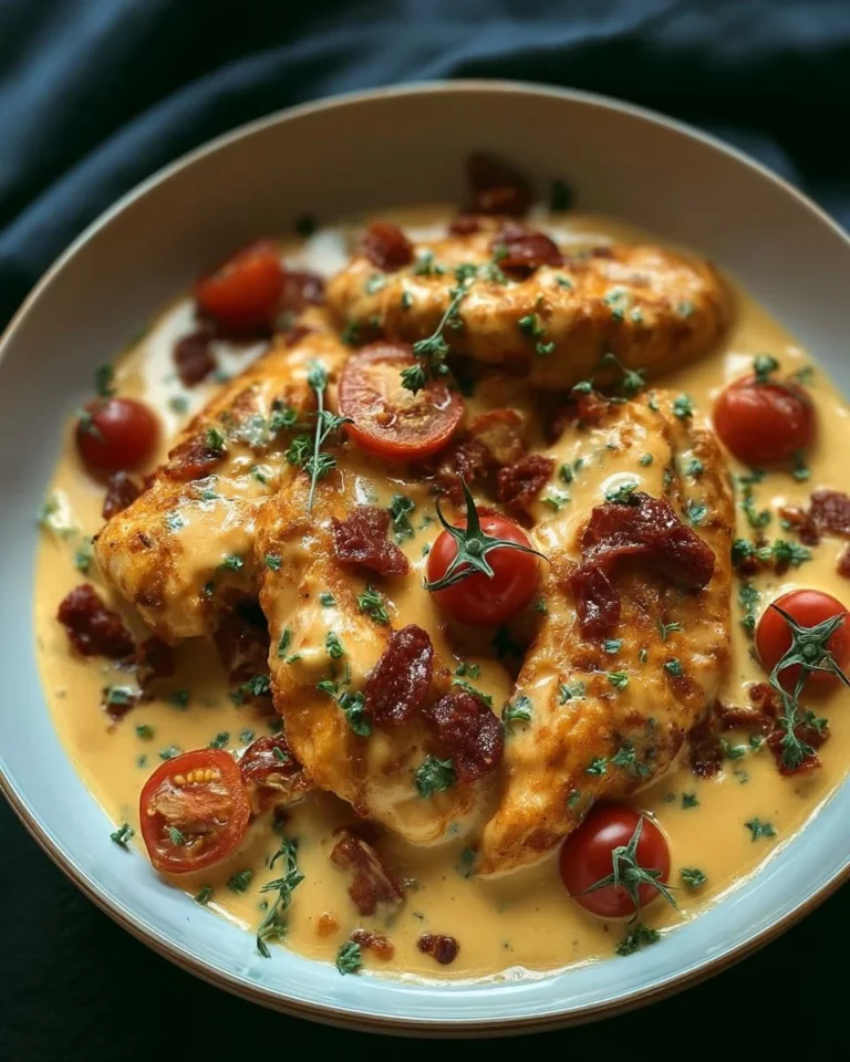 Aiguillettes de Poulet à la Sauce Crémeuse au Chorizo dans une assiette