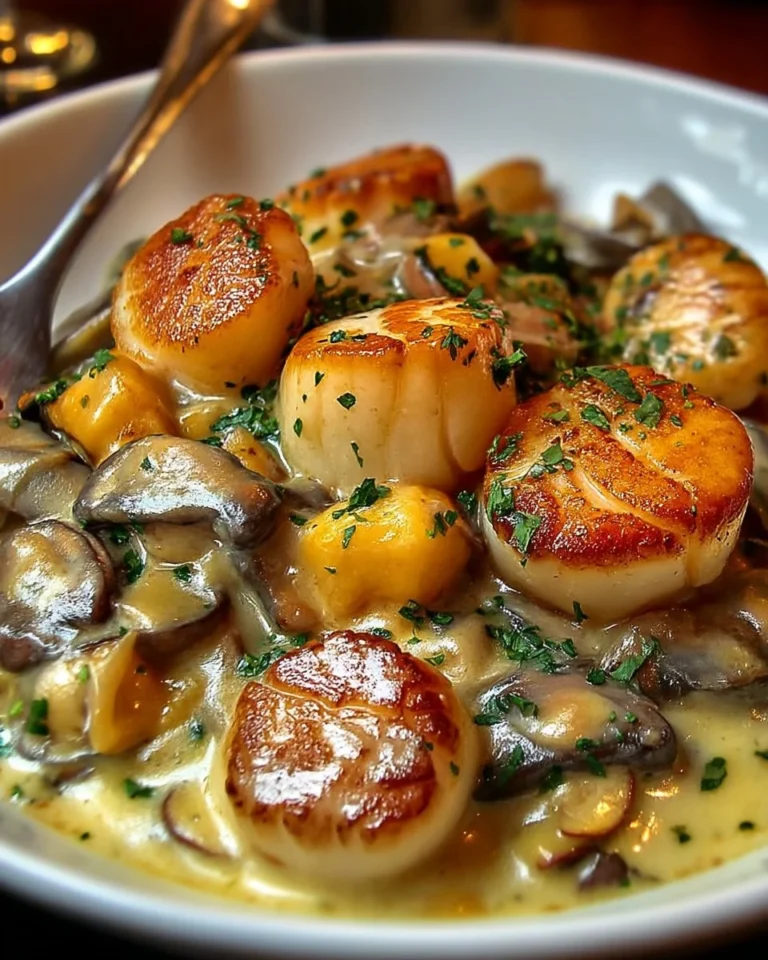 Blanquette de Saint-Jacques aux Champignons servie dans une assiette élégante