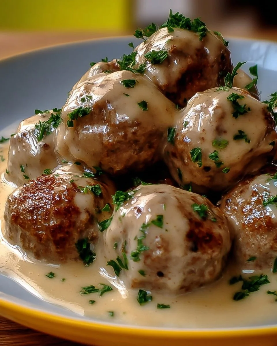 Boulettes de bœuf dans une sauce blanche crémée Plate savoureuse et familiale