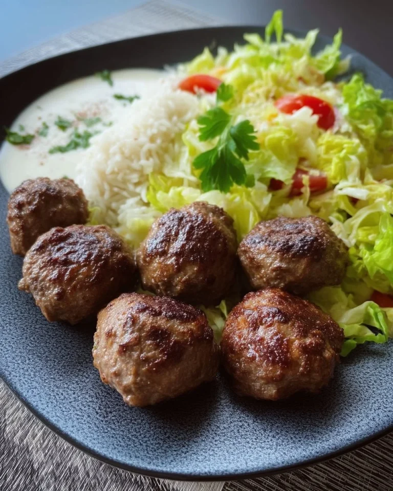 Boulettes de boeuf style shawarma garnies de légumes frais et épices