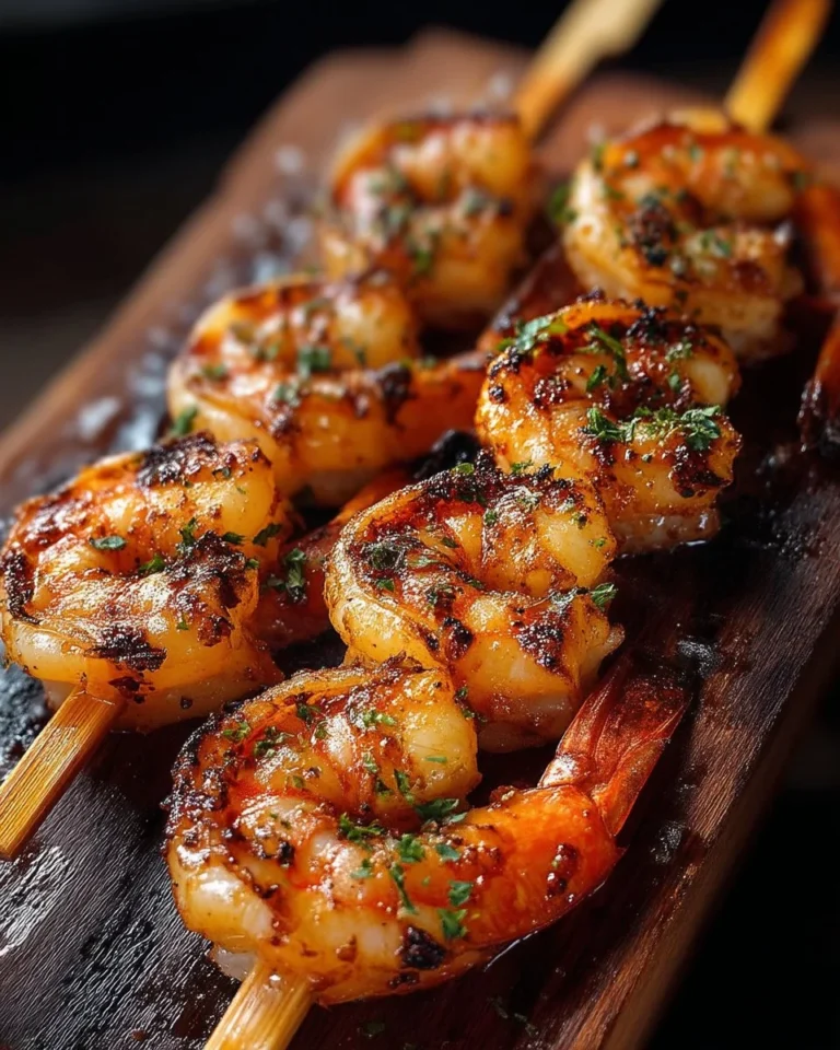 Brochettes de crevettes grillées sur un barbecue, plat savoureux d'été.