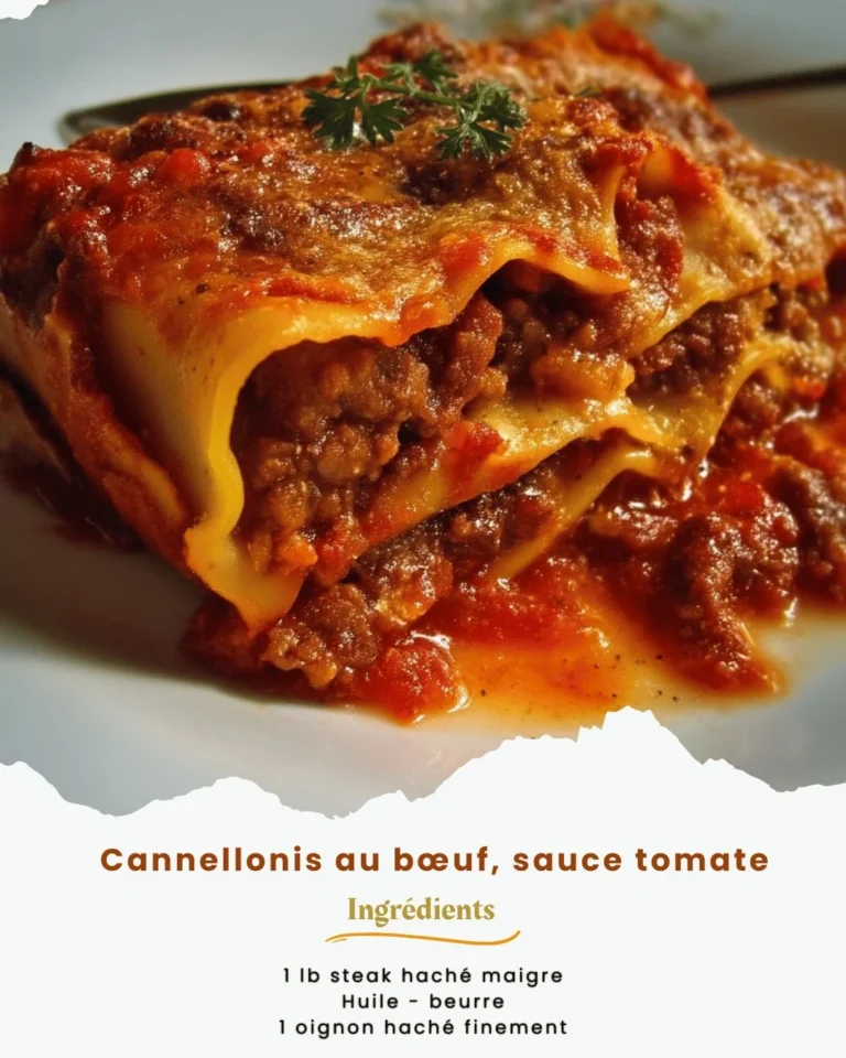 Cannellonis au bœuf avec sauce tomate, un plat savoureux et réconfortant.