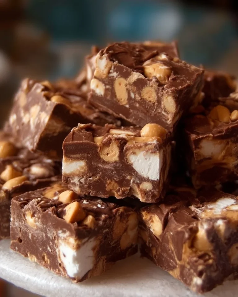 Carrés Rocky Road aux arachides garnis de chocolat et fruits secs