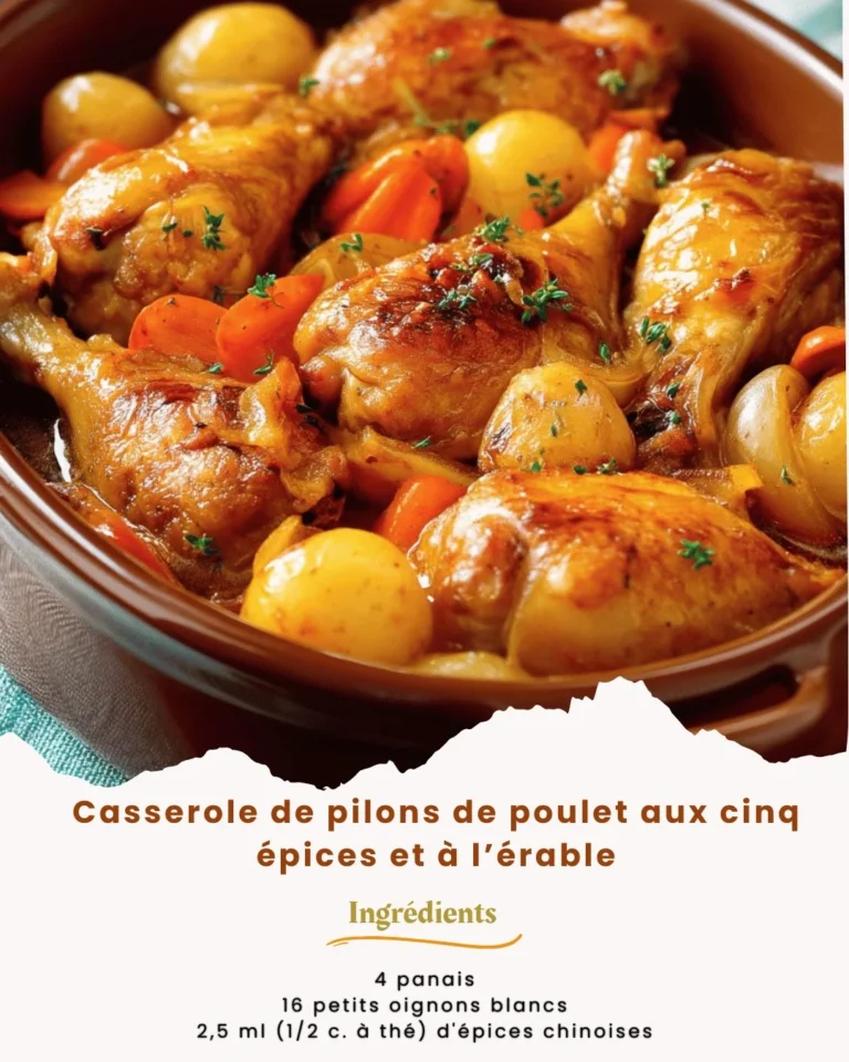 Casserole de pilons de poulet aux cinq épices et sirop d'érable, plat appétissant.