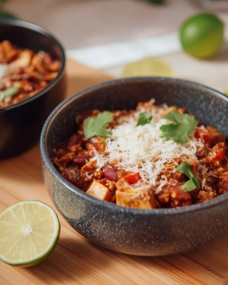 Récipient de chili végétarien au tofu savoureux et coloré