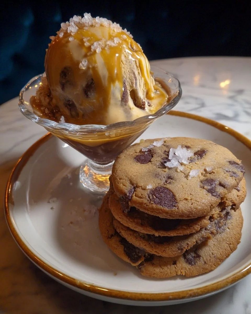 Cookies tièdes servis avec glace caramel beurre salé délicieuse