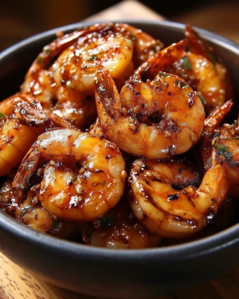 Crevettes Miel-Épices préparées et servies dans un plat d'inspiration gourmet.