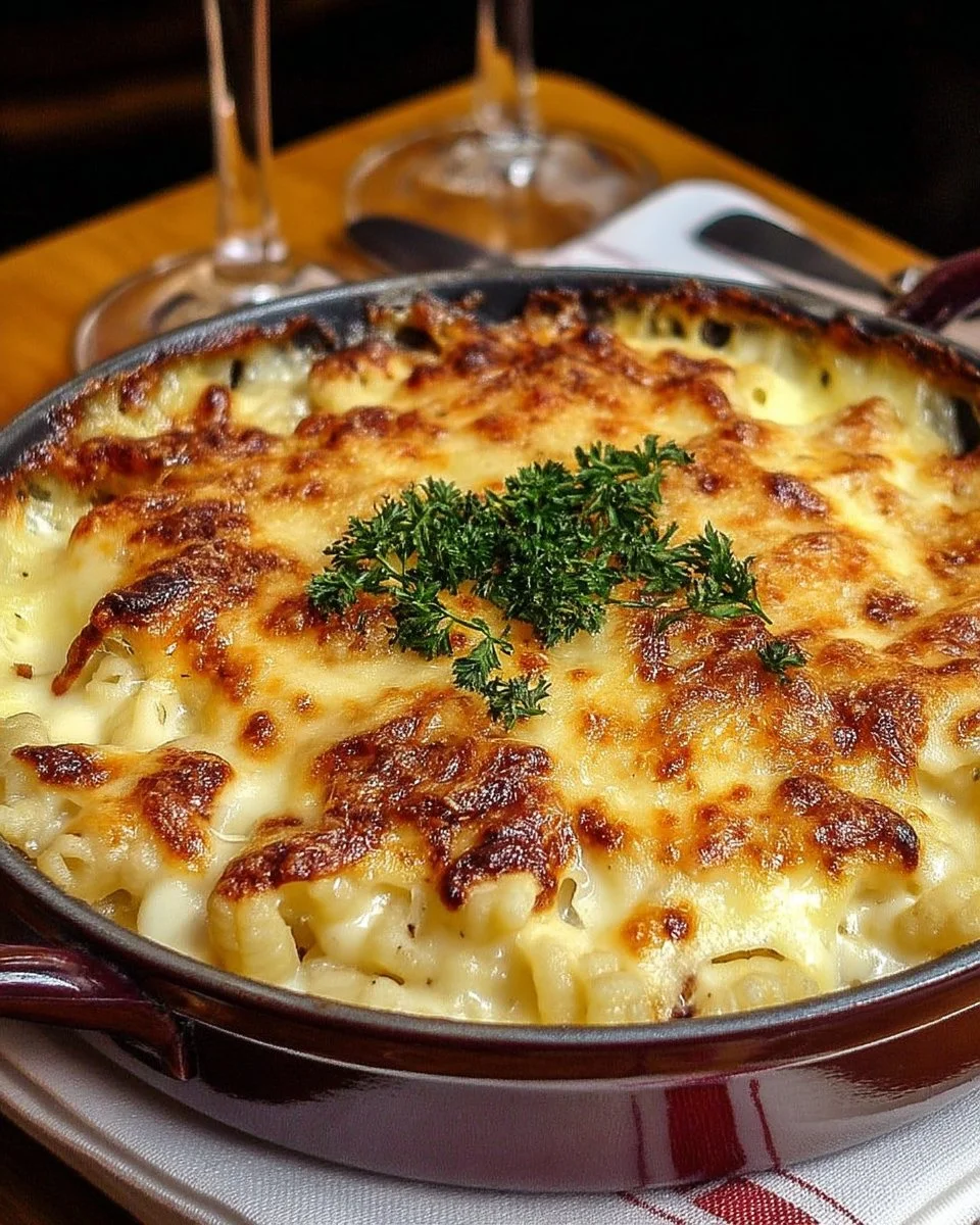 Crozets savoyards gratinés au fromage, un plat savoureux et réconfortant.