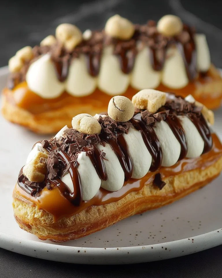 Éclair chocolat-caramel savoureux avec une garniture crémeuse