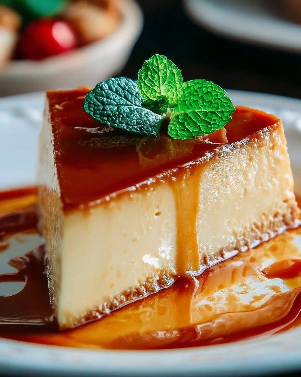 Flan caramel fondant crémeux avec un nappage de caramel doré