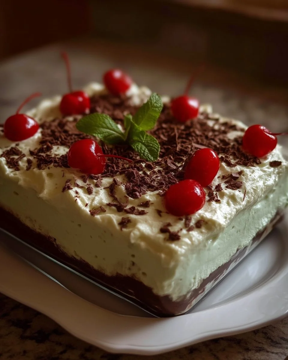 Gâteau à la crème de menthe décoré avec des feuilles de menthe fraîche