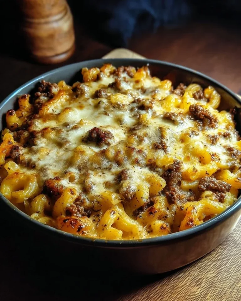 Gratin de Coquillettes à la Raclette et Viande Hachée présenté dans un plat chaud