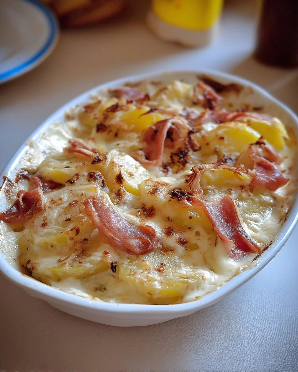 Gratin de Pommes de Terre au Camembert et Lardons, plat savoureux et réconfortant