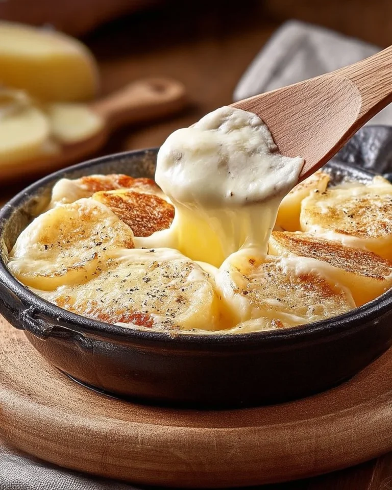 Plat traditionnel de matouille savoyarde avec fromage et pommes de terre