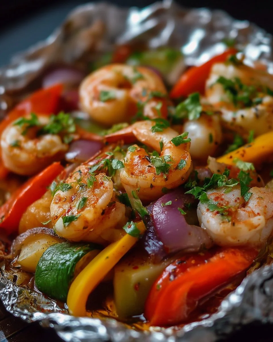 Papillotes de crevettes aux légumes colorés