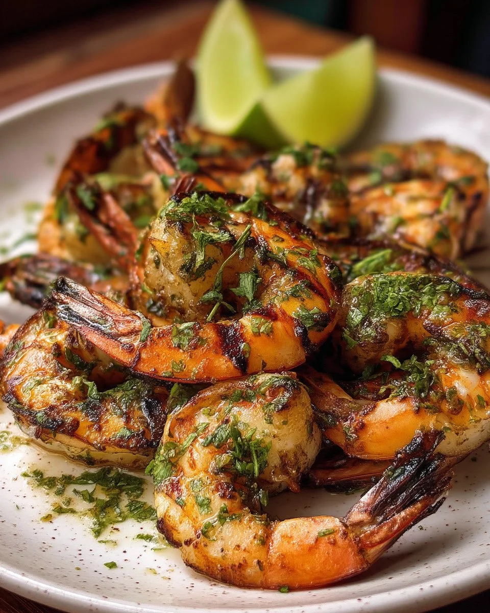 Grilled shrimp with garlic, lime, and cilantro