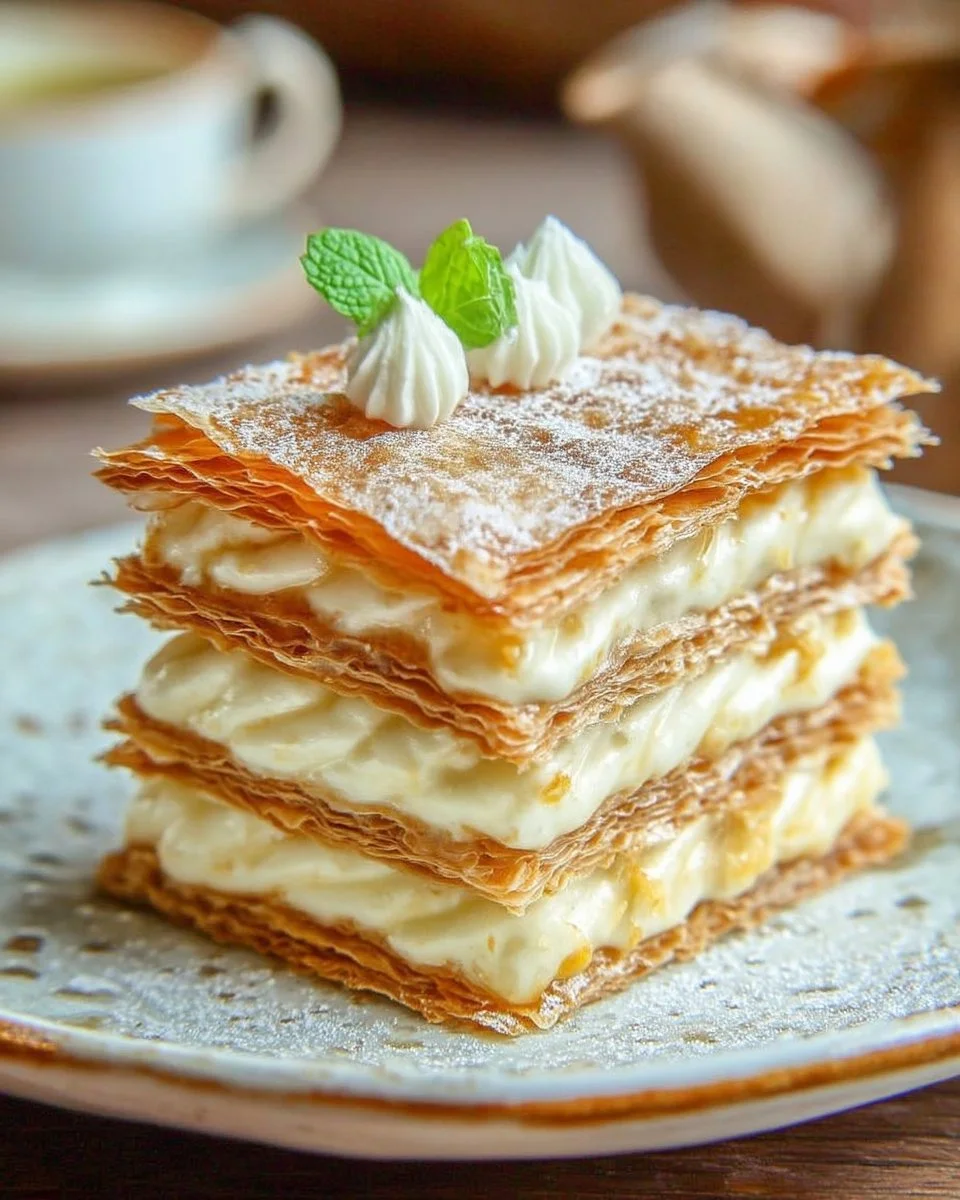 Mille-feuille vanille croustillant avec couches de pâte feuilletée