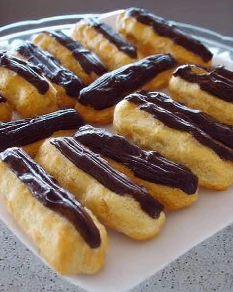 Mini-Éclairs aux deux chocolats sur une assiette élégante.