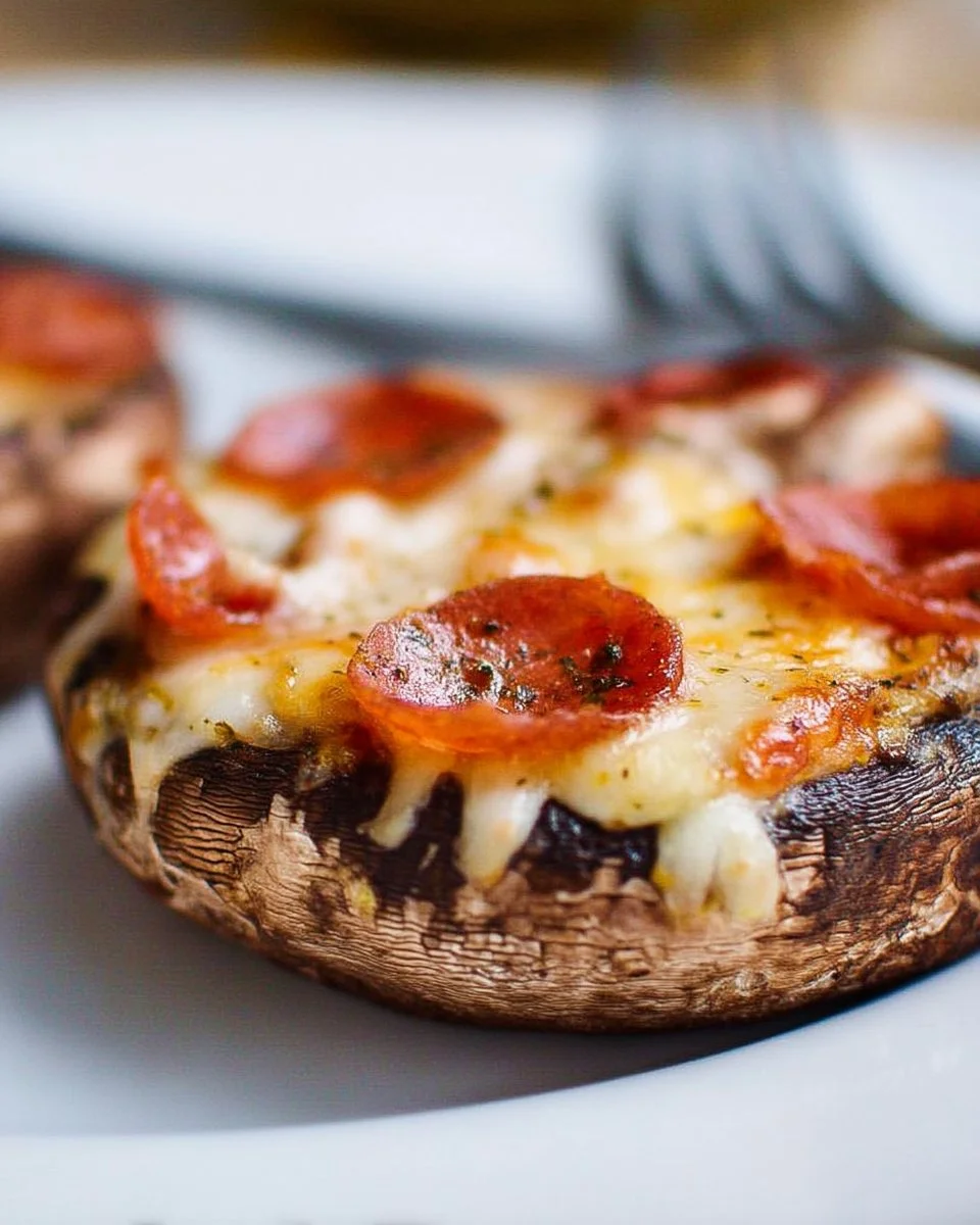 Mini-pizza délicieuse servie sur un champignon, idéale pour les apéritifs
