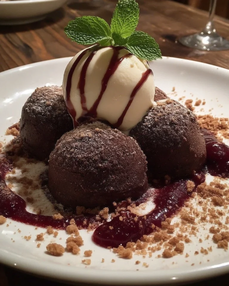 Moelleux chocolat servie avec glace vanille et coulis de fruits rouges