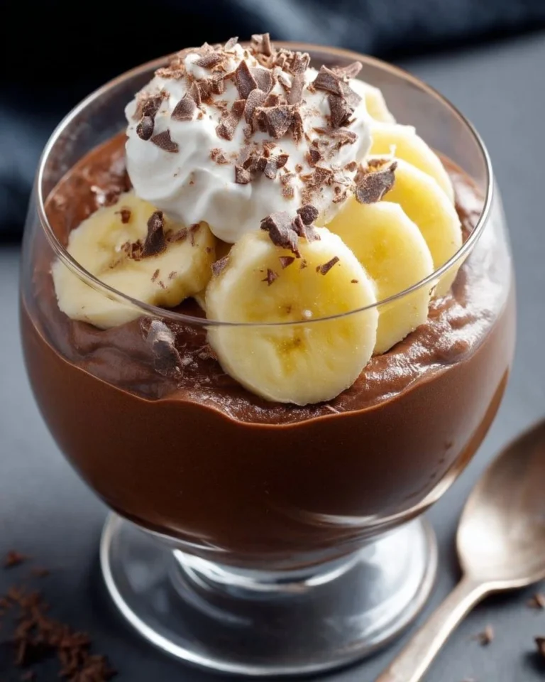 Mousse au chocolat et banane gourmande présentée dans un verre élégant.