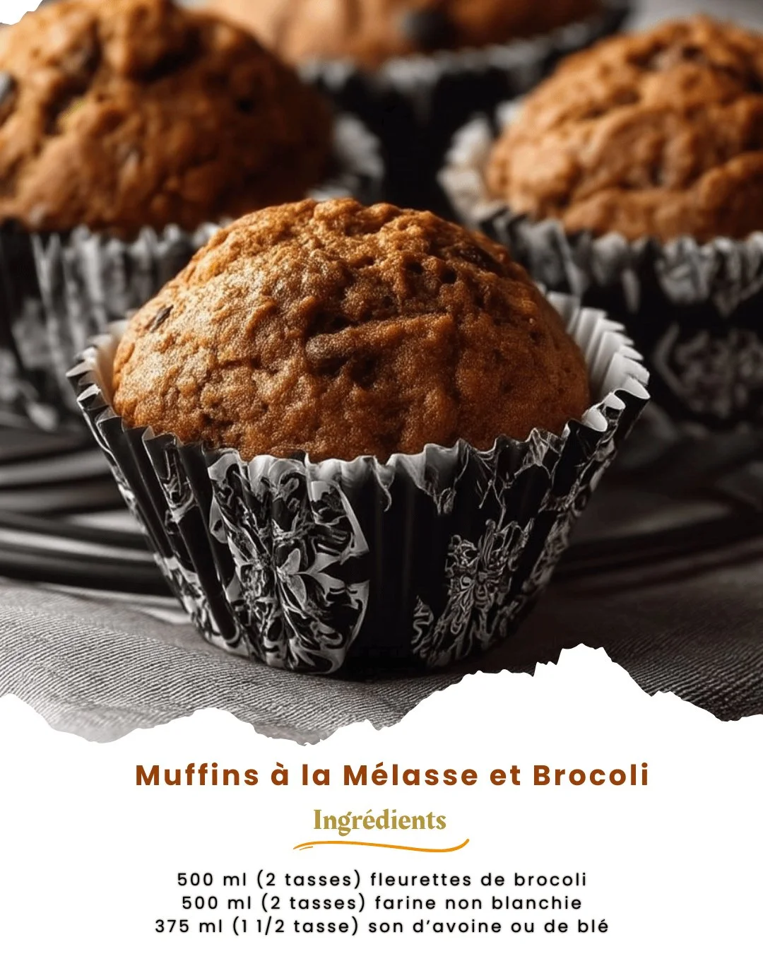 Muffins à la mélasse et brocoli, savoureux et sains pour une collation équilibrée.