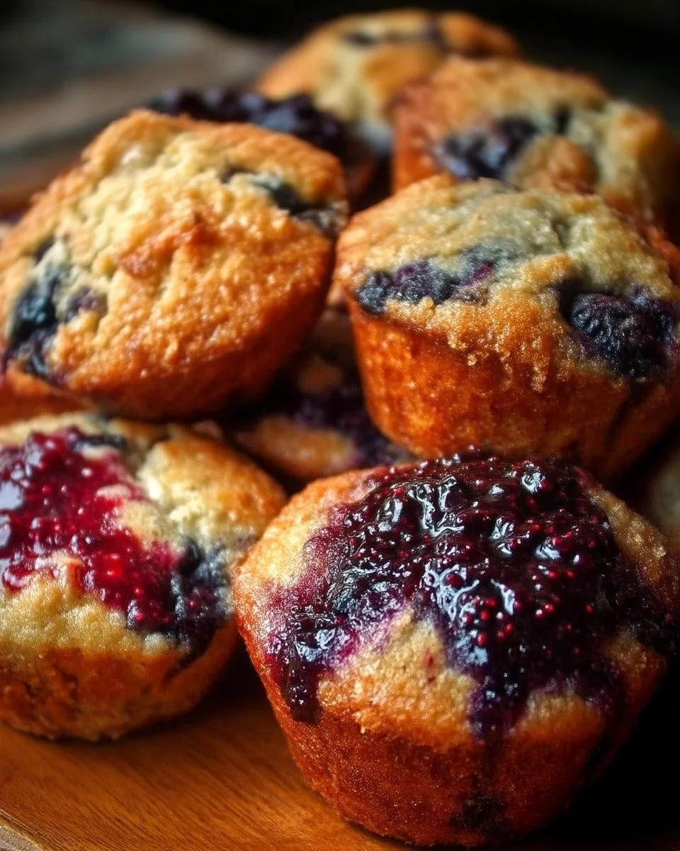 Muffins moelleux aux myrtilles garnis de confiture de mûres