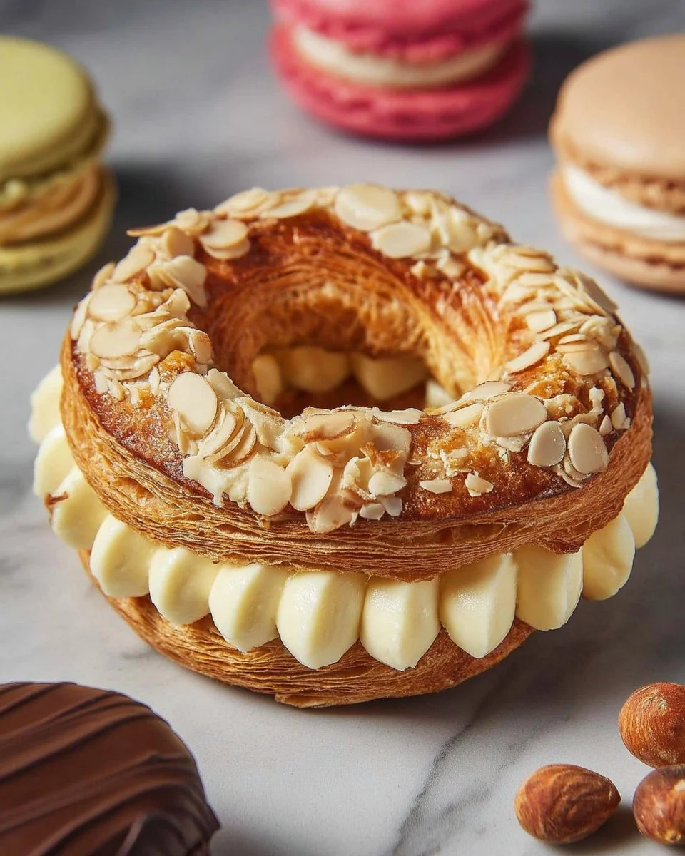 Paris-Brest praliné croustillant, dessert français classique avec une garniture riche