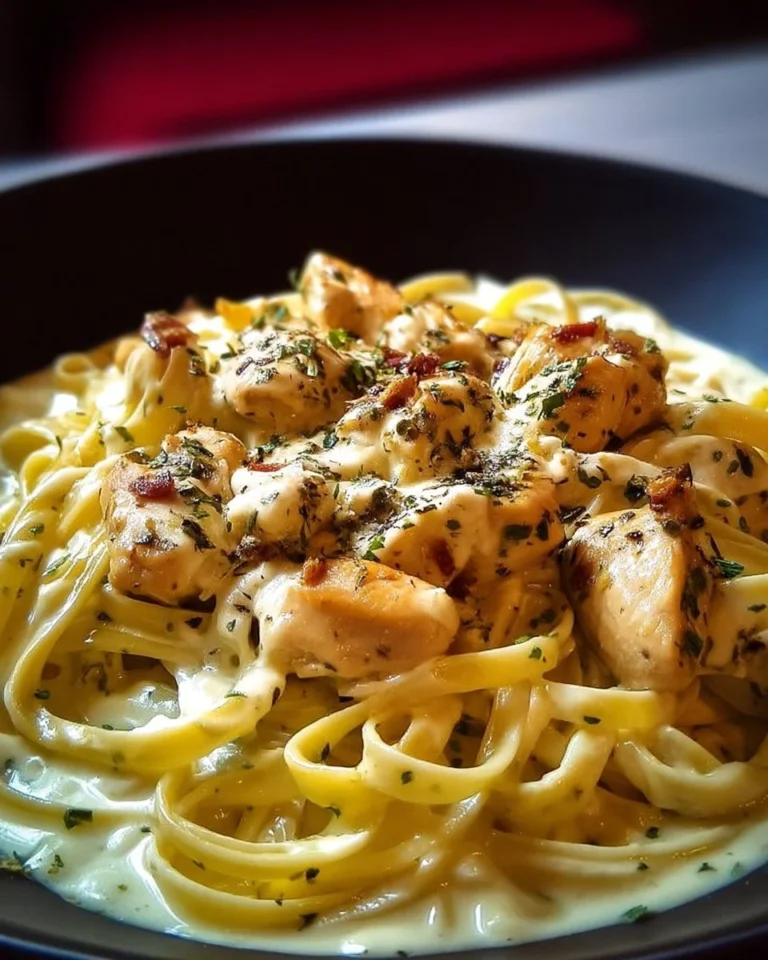 Pâtes au poulet crémeux à l'italienne servies dans un bol appétissant.