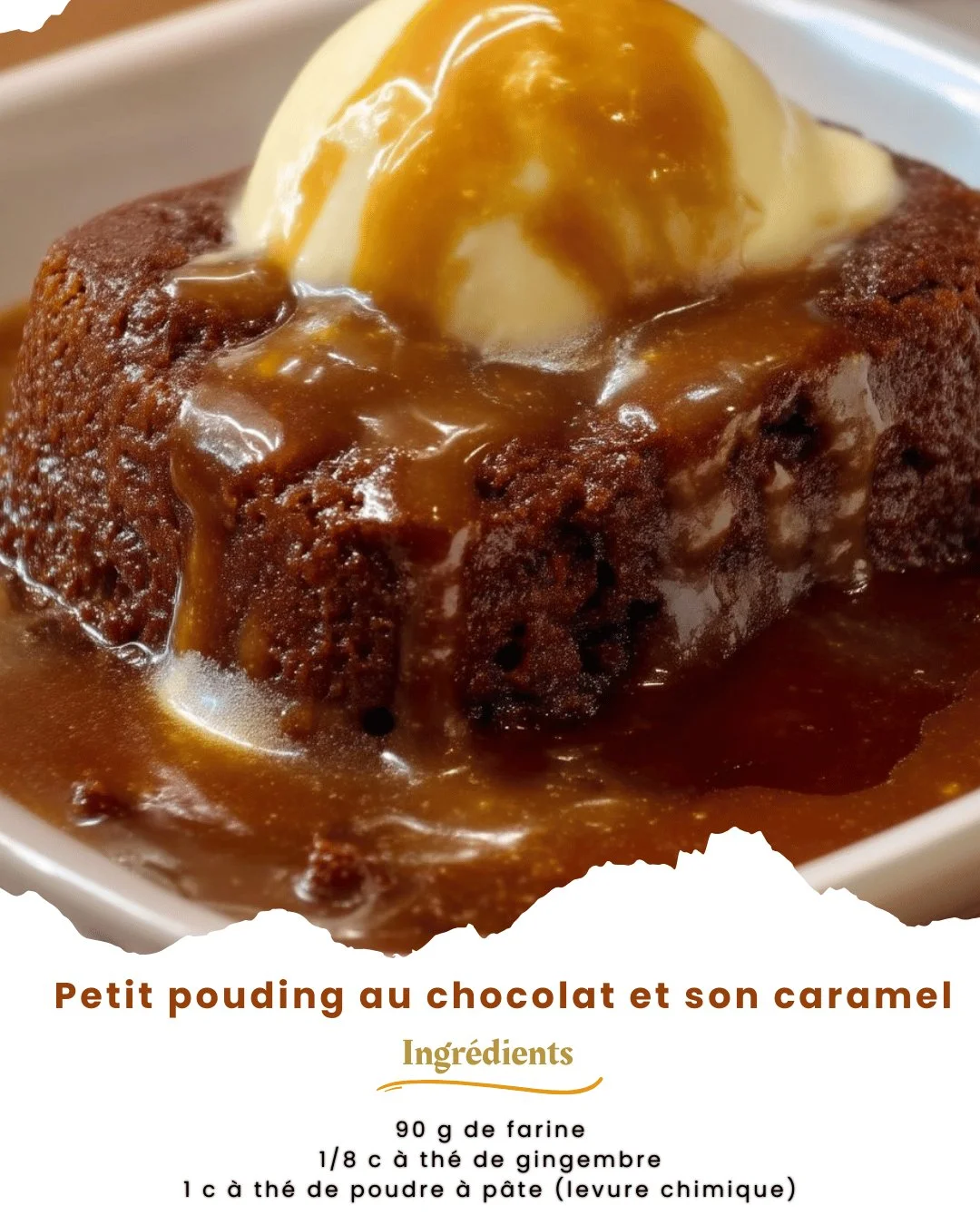 Petit pouding au chocolat garni de caramel savoureux