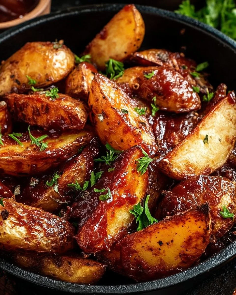 Pommes de terre rôties avec sauce barbecue sur une assiette
