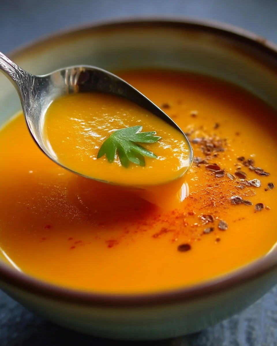 Bol de potage aux carottes parfumé au cari avec herbes aromatiques