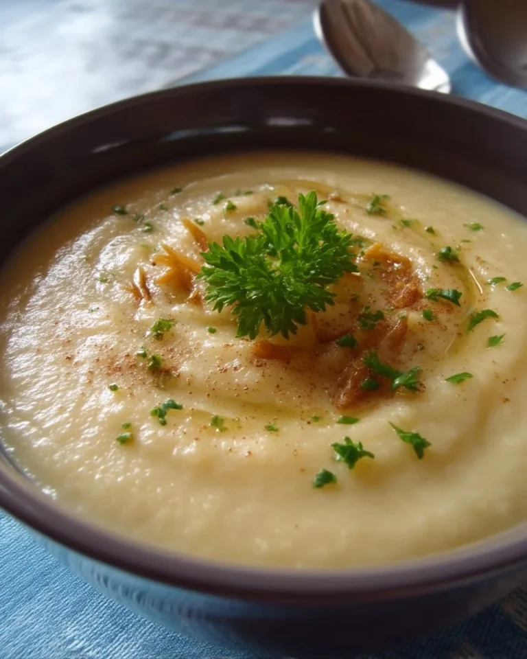 Potage aux panais et aux pommes servie dans un bol, plat réconfortant.