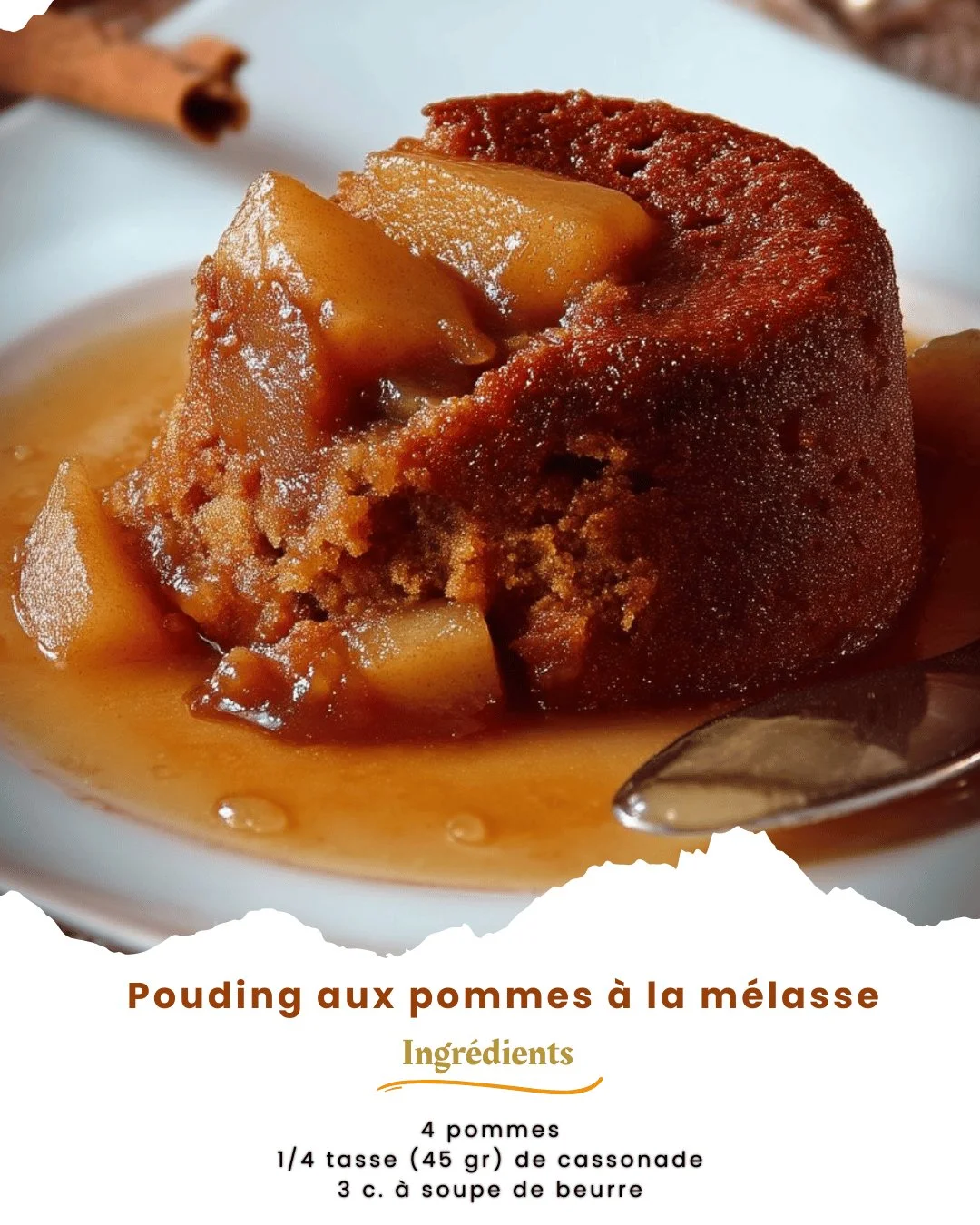 Delicious Pouding aux pommes à la mélasse dessert with apples and molasses