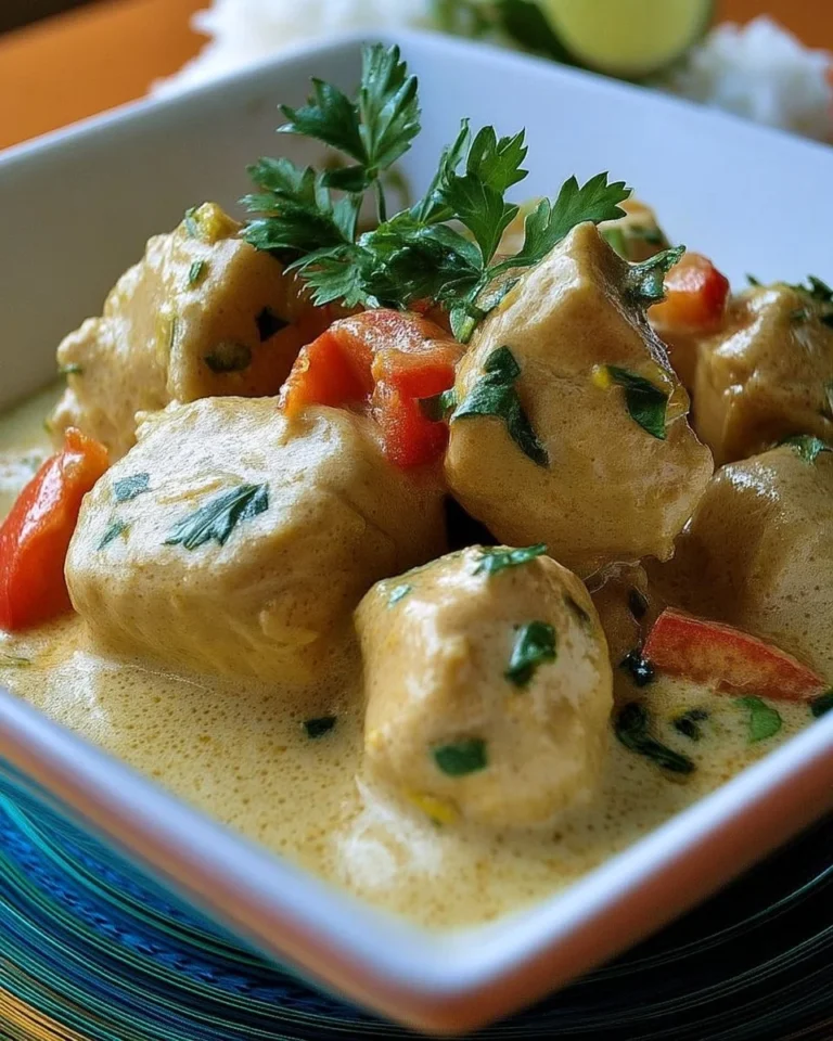 Poulet Sauce Coco Blanche servi avec des légumes colorés et du riz