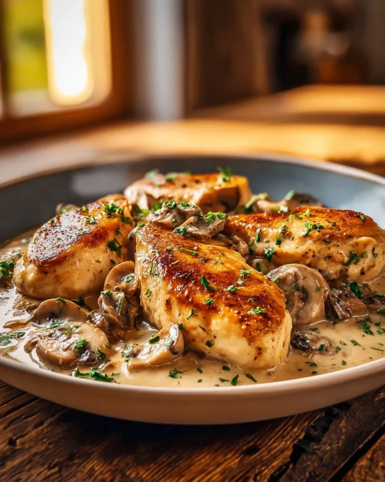 Poulet sauce crème et champignons, un plat réconfortant et savoureux.