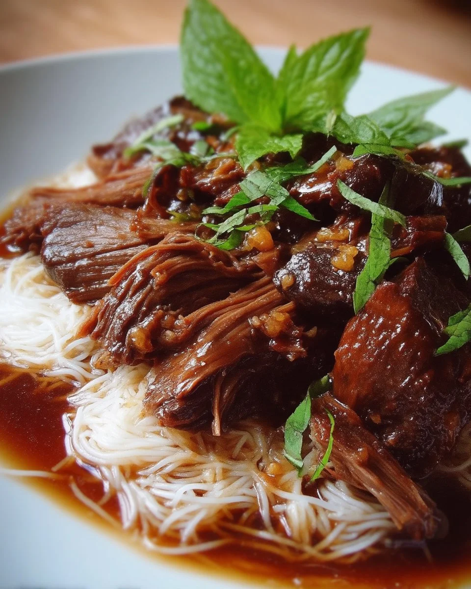 Rôti de palette braisé à l'asiatique et au sirop d'érable dans une assiette classique.