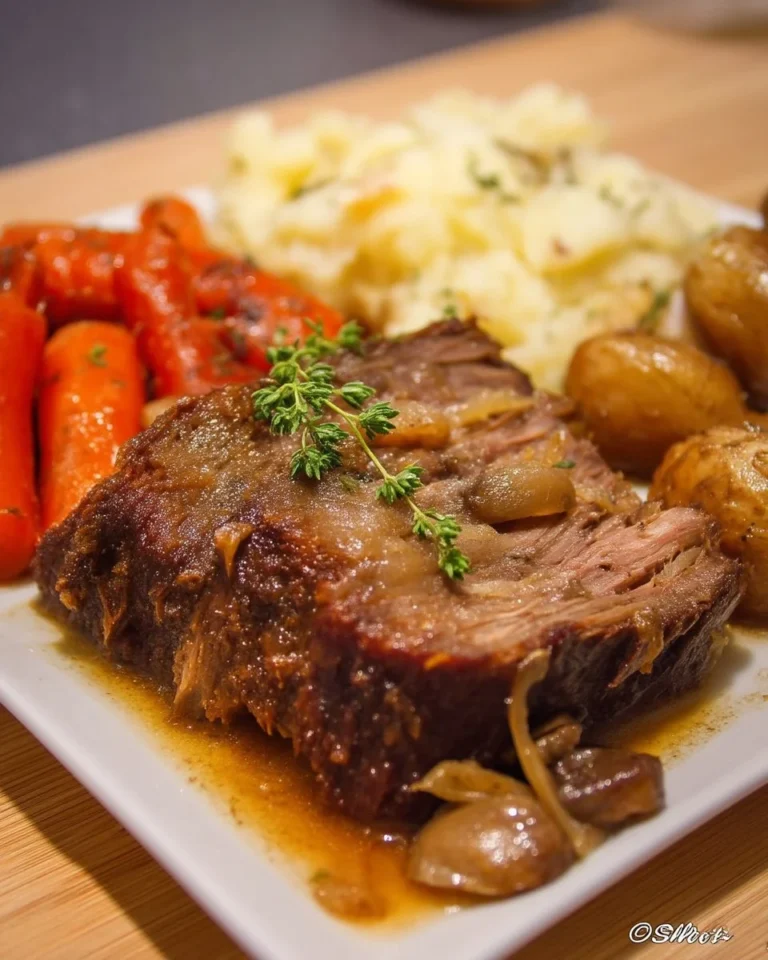 Rôti de palette moutarde et érable prêt à être servi