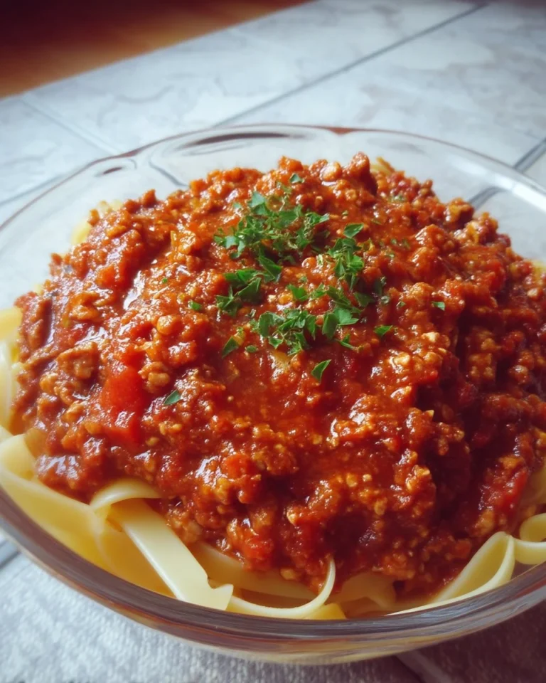 Sauce bolognaise au tofu servie dans un bol avec des pâtes
