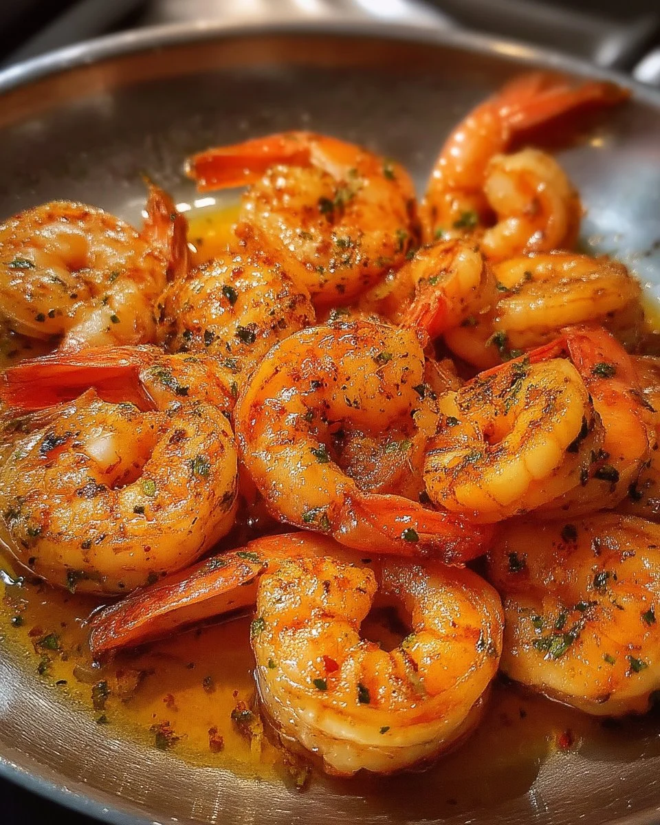 Crevettes sautées à l'ail et au beurre épicé sur une assiette