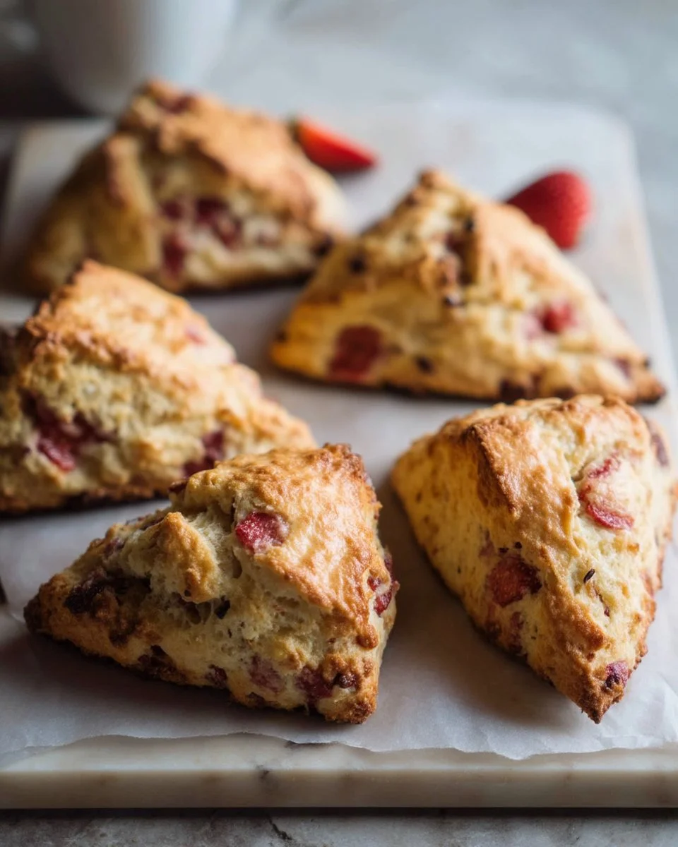 Scones aux fraises et pistaches, un délice sucré à déguster.