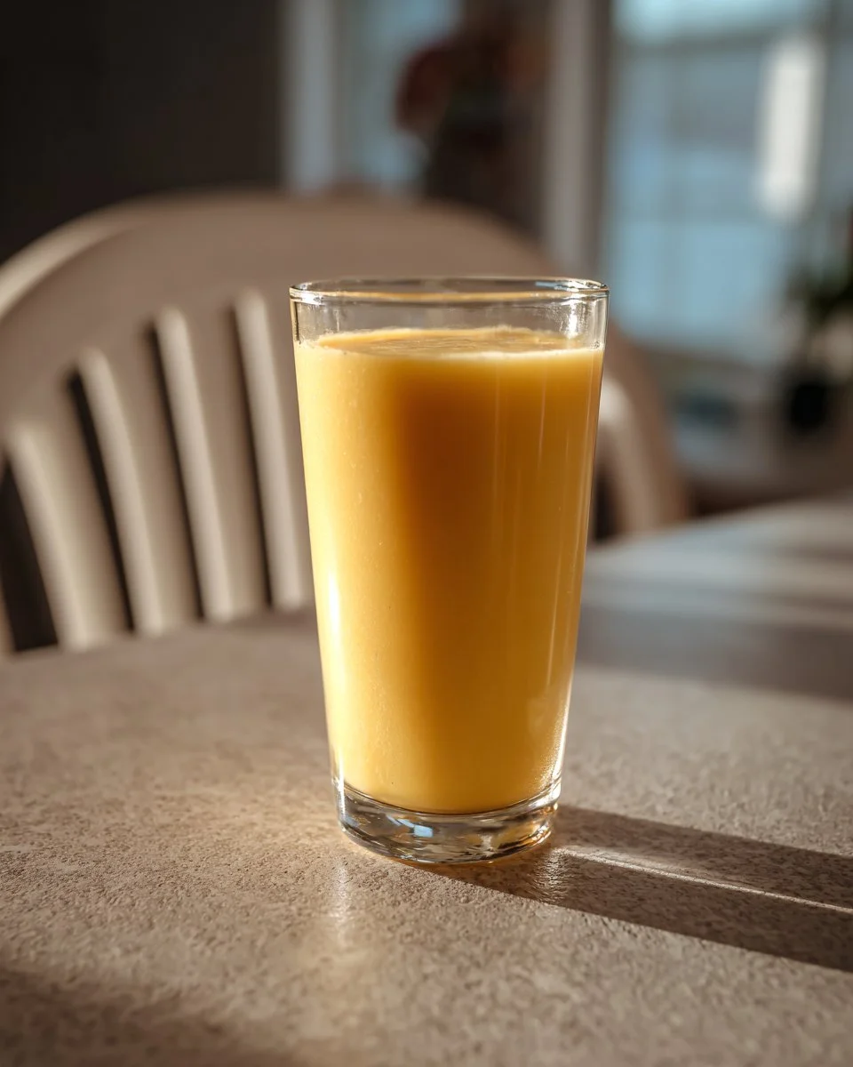 Smoothie aux fruits : pomme, banane, poire et orange, sain et délicieux.