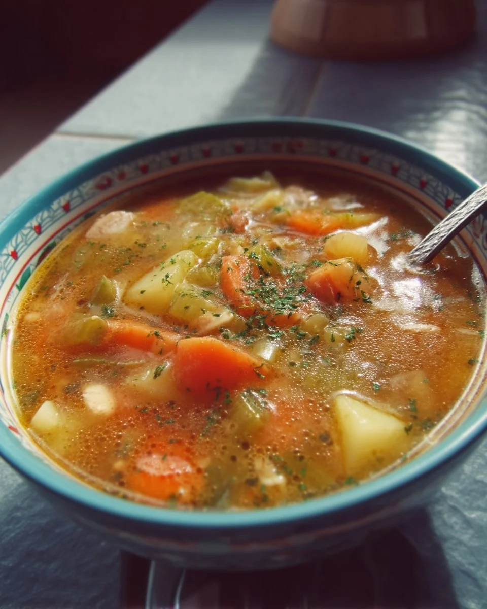 Bol de soupe aux légumes traditionnelle chaude garnie de légumes frais